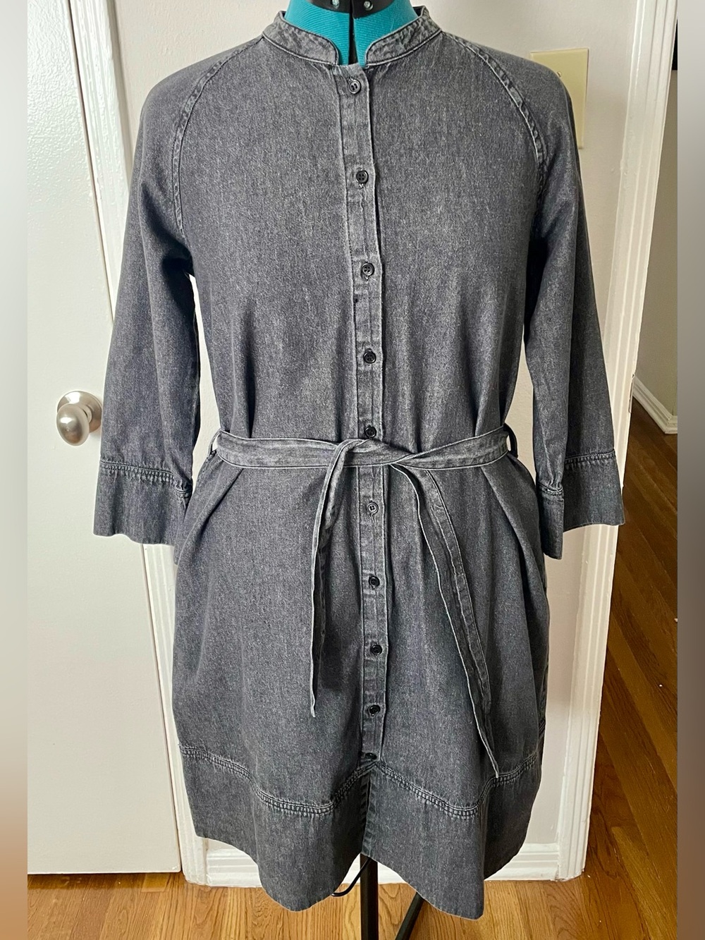 Le Mont St. Michel Black Denim Midi Shirt Dress - Size EU 36